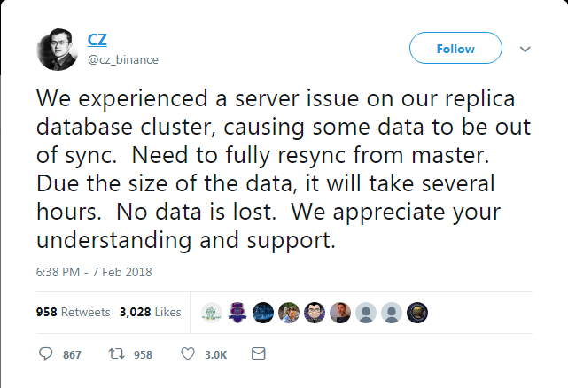  홍콩 암호화폐 거래소 바이낸스, 서버 문제로 거래 중단…오후 1시 재개 예정