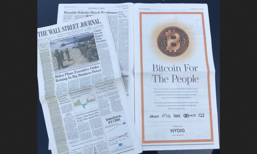 NYDIG, 월스트리트저널에 “대중을 위한 비트코인” 광고 게재