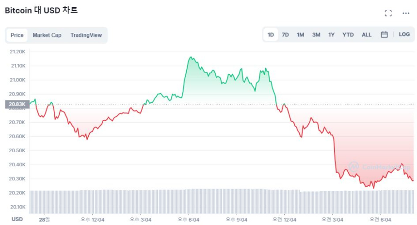  [시세브리핑] 부진한 경제지표에 시장 하락폭 확대...비트코인 2만 달러 턱걸이