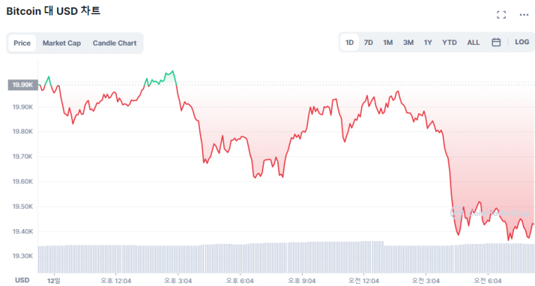 [시세브리핑] 비트코인 3% 하락...2만달러 재차 반납