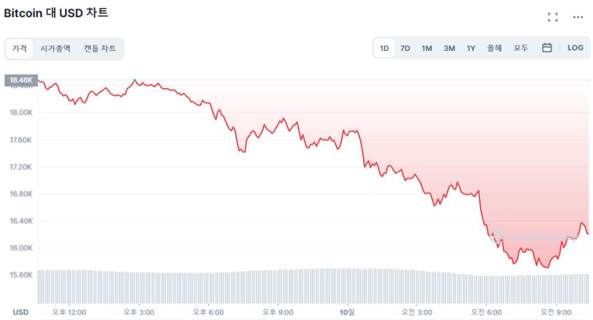  [오후 시세브리핑] 시장 '극심한 공포' 단계 진입...비트코인 1만6180달러