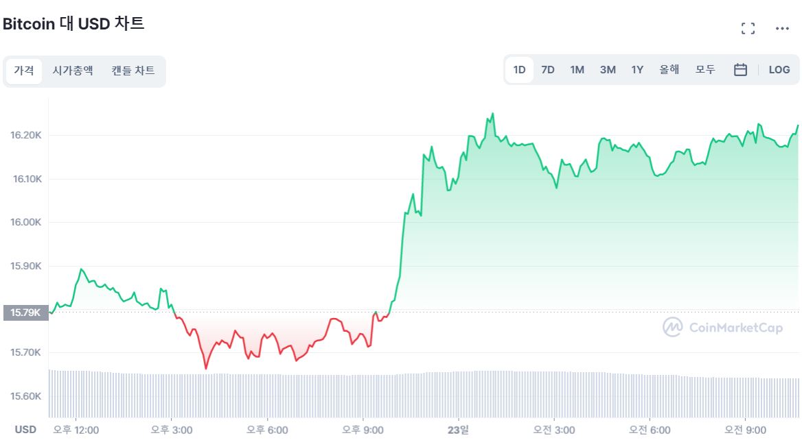  [오후 시세브리핑] 비트코인 1만6200달러선 회복...2.57% ↑