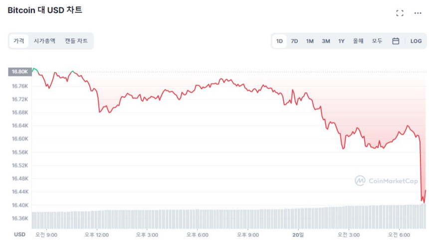  [시세브리핑] 시장 '공포' 단계 진입...비트코인 1만6430달러