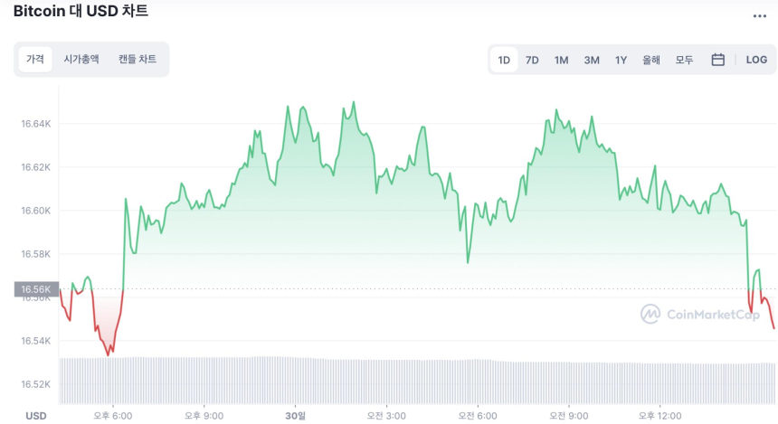  [마감 시세브리핑] 멈춰선 암호화폐 시장…비트코인 1만6540달러선 유지