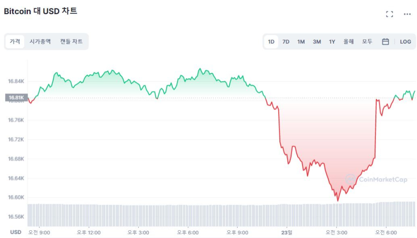  [시세브리핑] 시장 강보합세...비트코인 1만6820달러선