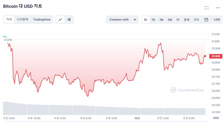  [시세브리핑] 비트코인, 2만 달러선 유지...0.5% ↓