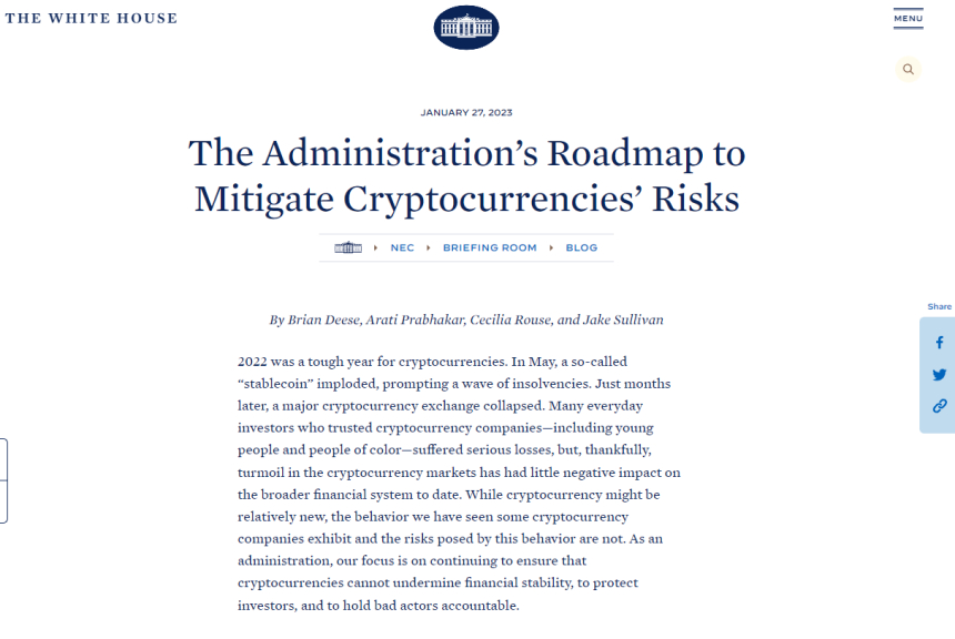  美 백악관, 암호화폐 위험 완화 로드맵 발표...