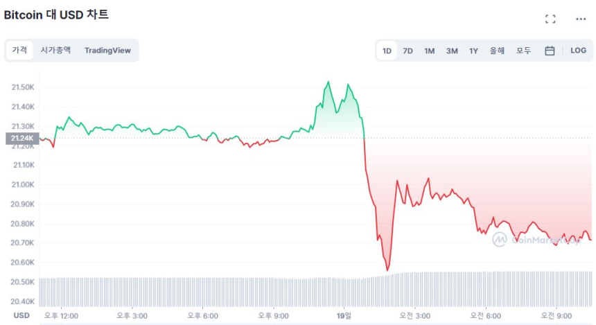  [오후 시세브리핑] 비트코인 2% 하락...물가 부담 완화가 경기침체 우려로