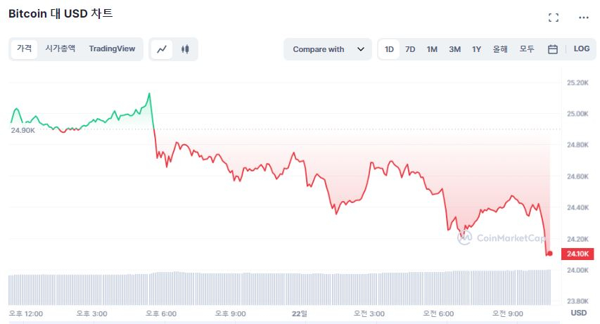  [오후 시세브리핑] 비트코인 2만4000달러 방어 중...3% ↓