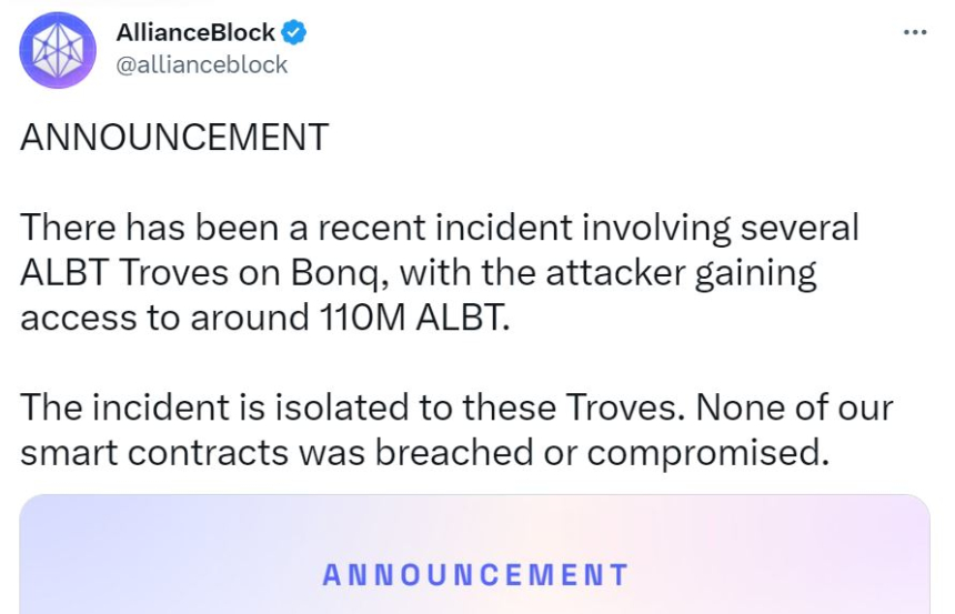  얼라이언스블록, 해킹 공격에 '140억' 도난당해