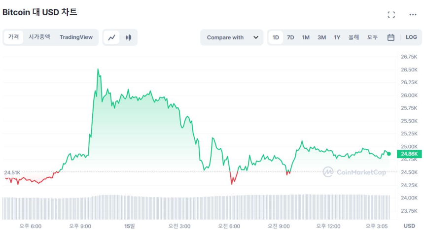  [마감 시세브리핑] 비트코인 2만4900 달러, 이더리움 1700 달러선