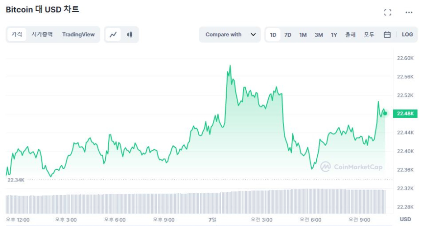  [오후 시세브리핑] 시장 강보합...비트코인 2만2470 달러선