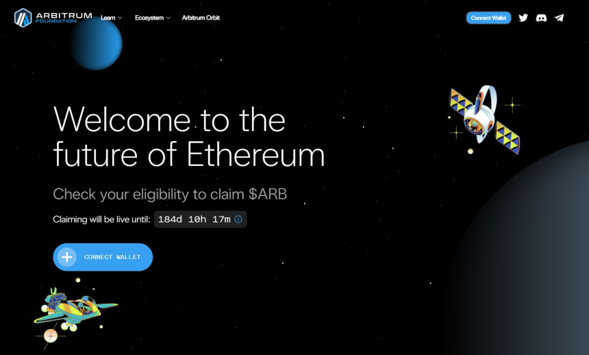  아비트럼 토큰 ARB 에어드랍 진행 중...약 70% 청구 완료