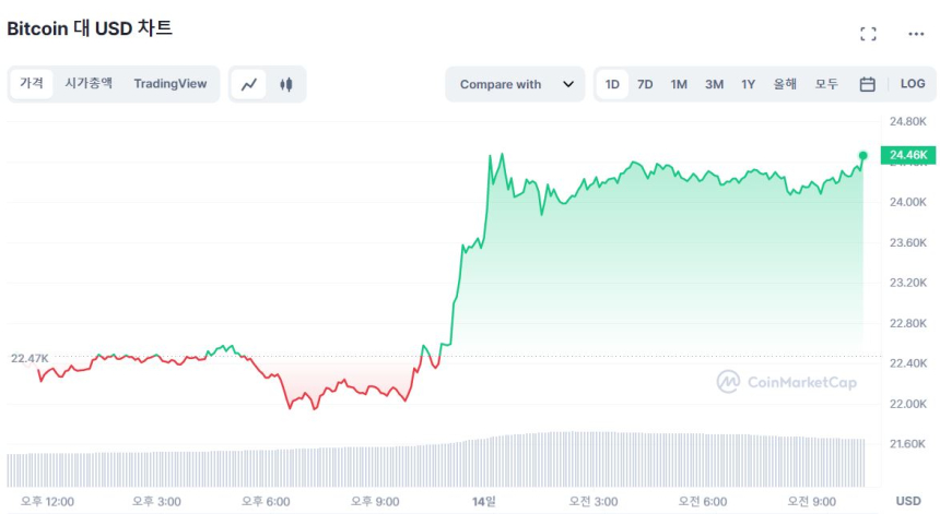  [오후 시세브리핑] 시장 상승세 지속...비트코인 2만4420 달러선