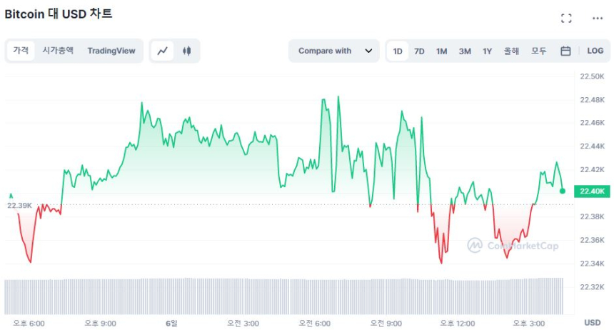  [마감 시세브리핑] 암호화폐 시장 '부동'...비트코인 2만2420 달러, 이더리움 1563 달러