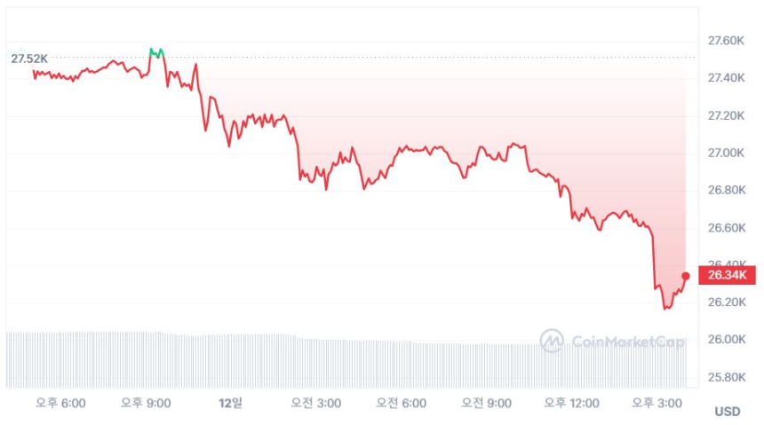  [마감 시세브리핑] 비트코인, 2만6310 달러선...2개월 최저 수준