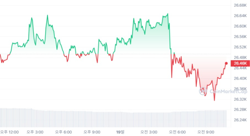  [오후 시세브리핑] 비트코인 2만6460 달러선 보합세