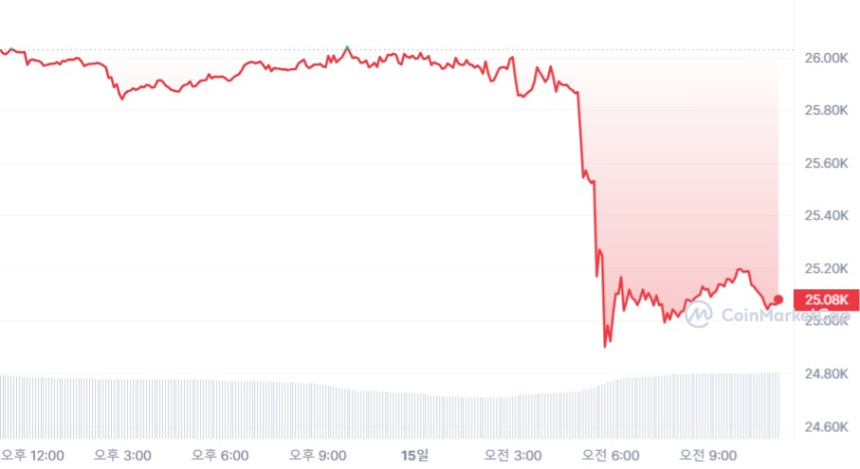  [오후 시세브리핑] 비트코인 2만5000 달러선 방어 중...3.63% ↓