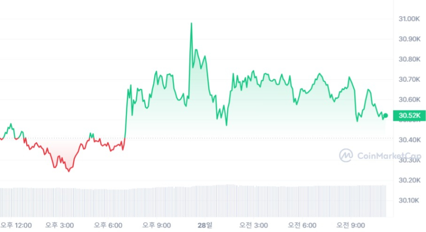  [오후 시세브리핑] 암호화폐 시장 횡보세...비트코인 3만 달러 유지