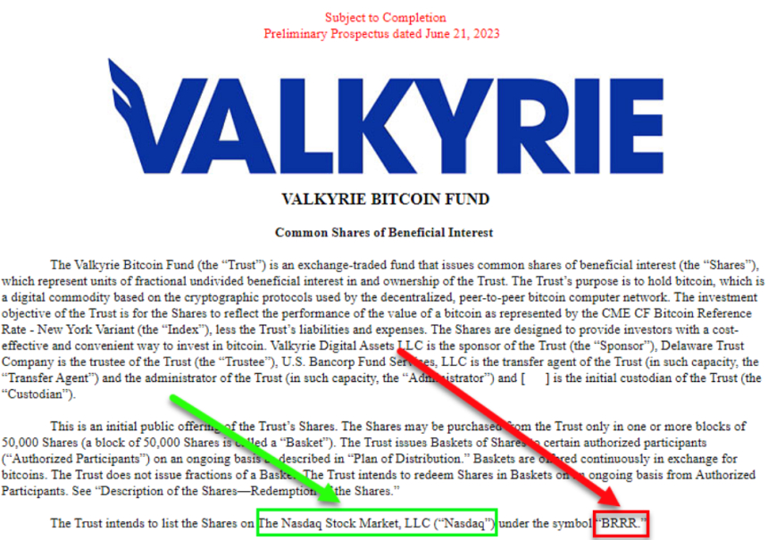 美 암호화폐 자산운용사 발키리, BTC 현물 ETF 상장 재신청
