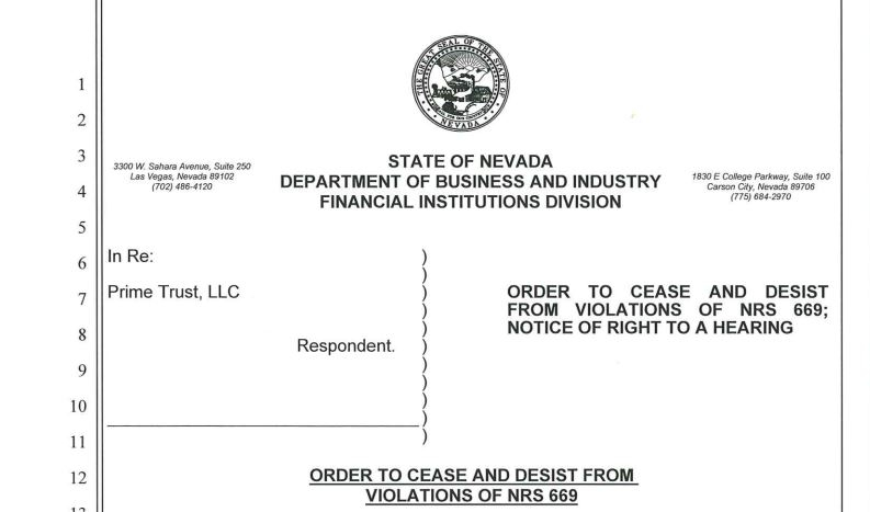  네다바 주, '프라임 트러스트' 운영 중단 명령...