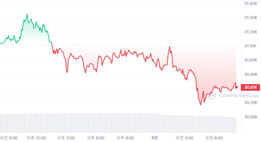  [시세브리핑] 암호화폐 시장 약보합세...비트코인 3만1000 달러선 내줘