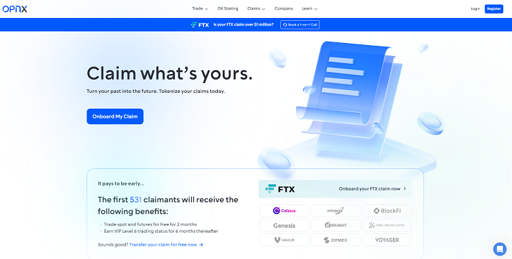  OPNX 거래소, FTX와 셀시우스 클레임 토큰 기능 제공