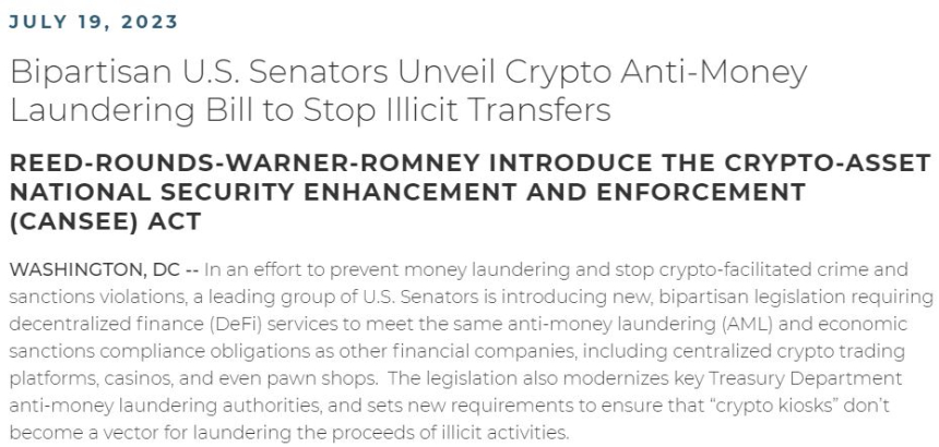  [토큰포스트 마감 브리핑] 美 상원 '디파이' 자금세탁방지 법안 발의...업계 