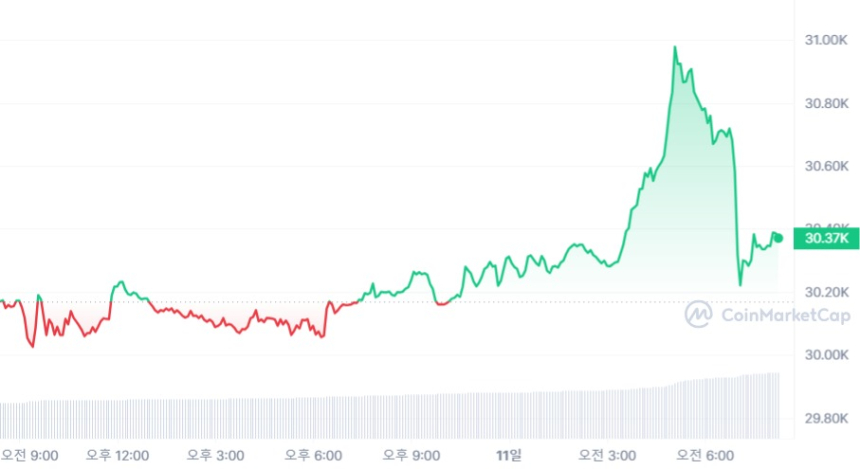  [시세브리핑] 암호화폐 시장 강보합세...비트코인 3만380 달러선