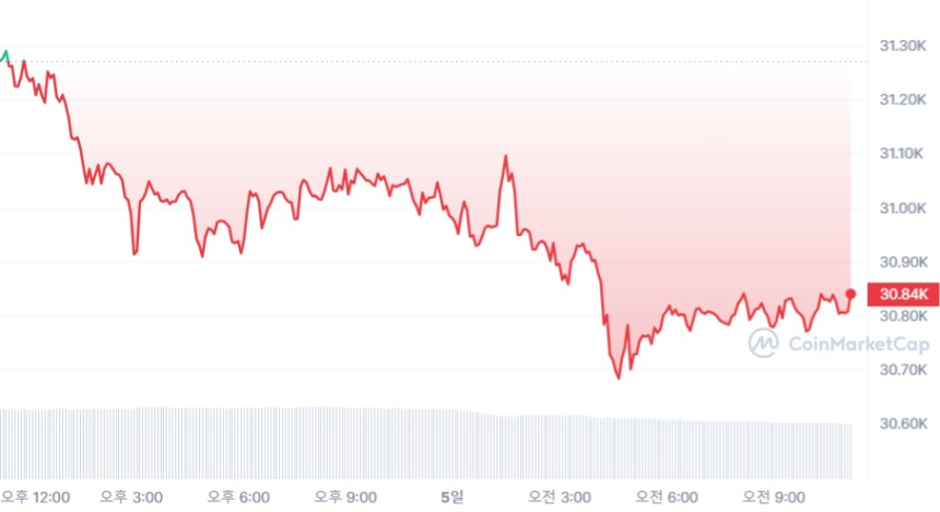  [오후 시세브리핑] 비트코인 3만 달러선...1.34% ↓