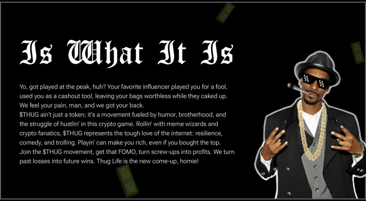  갱스터 밈코인 '떠그라이프', 스눕녹 지지설 도는 이유는?