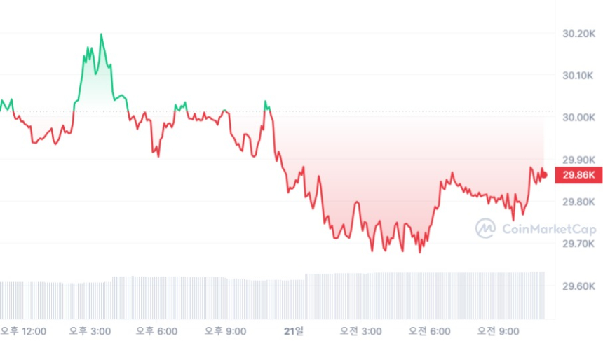  [오후 시세브리핑] 비트코인 2만9870 달러선...최고 일간 상승률 MKR·LINK 20% ↑