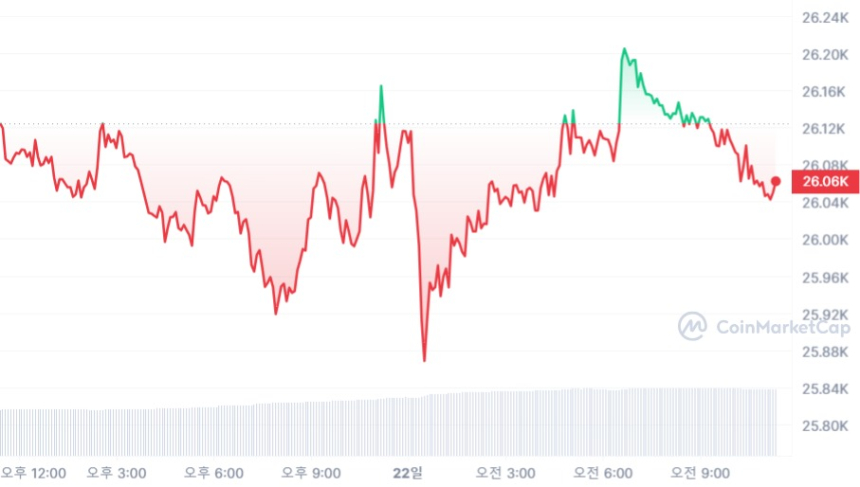  [오후 시세브리핑] 비트코인 변동 없이 2만6050 달러선 유지