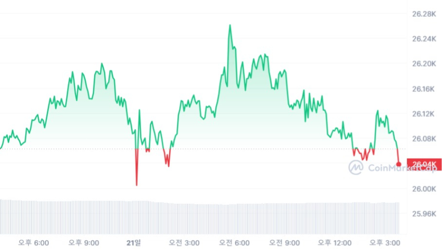  [마감 시세브리핑] 비트코인 2만6040 달러, 이더리움 1670 달러선