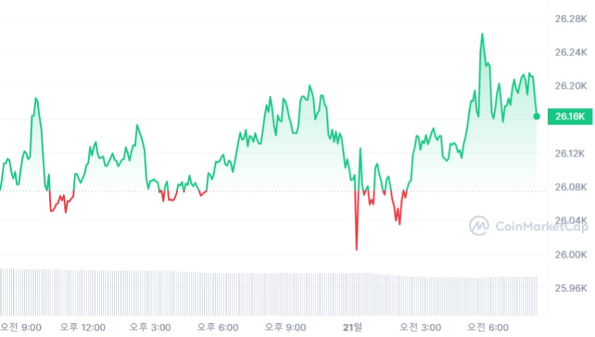  [시세브리핑] 비트코인 2만6160 달러 부근서 횡보