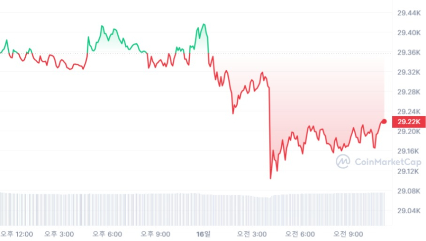  [오후 시세브리핑] 가상자산 시장 하락폭 좁혀...비트코인 2만9210 달러선