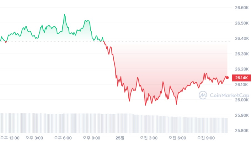  [오후 시세브리핑] 가상자산 시장 약보합...비트코인 2만6140 달러