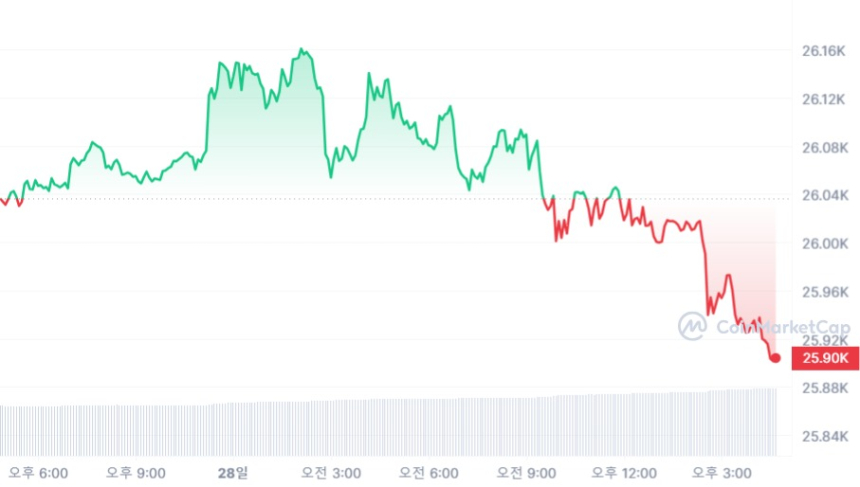  [마감 시세브리핑] 비트코인 2만5880 달러, 이더리움 1630 달러선
