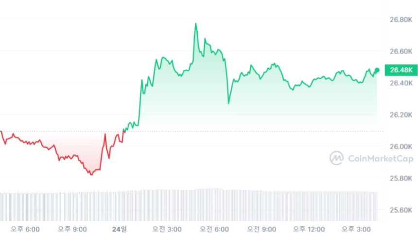  [마감 시세브리핑] 비트코인 2만6460 달러, 이더리움 1670 달러선