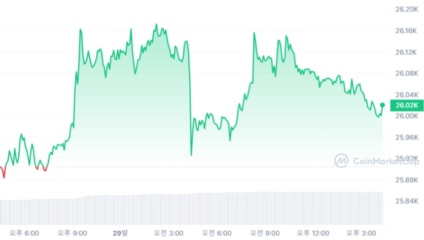  [마감 시세브리핑] 비트코인 2만6000 달러, 이더리움 1640 달러선