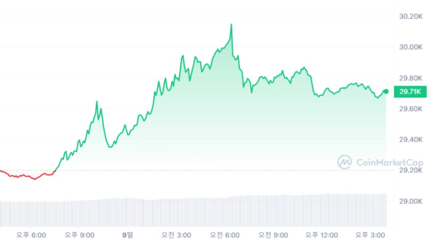  [마감 시세브리핑] 비트코인 2만9700 달러, 이더리움 1850 달러선