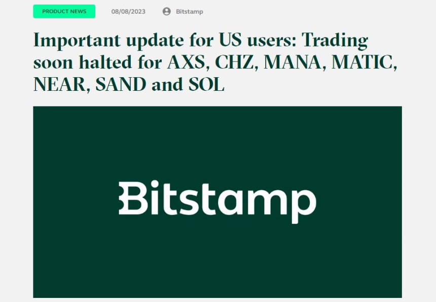  비트스탬프, SEC 증권 지목 가상자산 7종 거래 중단...SOL·MATIC 등