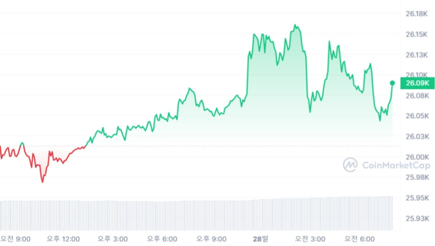  [시세브리핑] 가상자산 시장 보합세...비트코인 2만6080 달러 유지