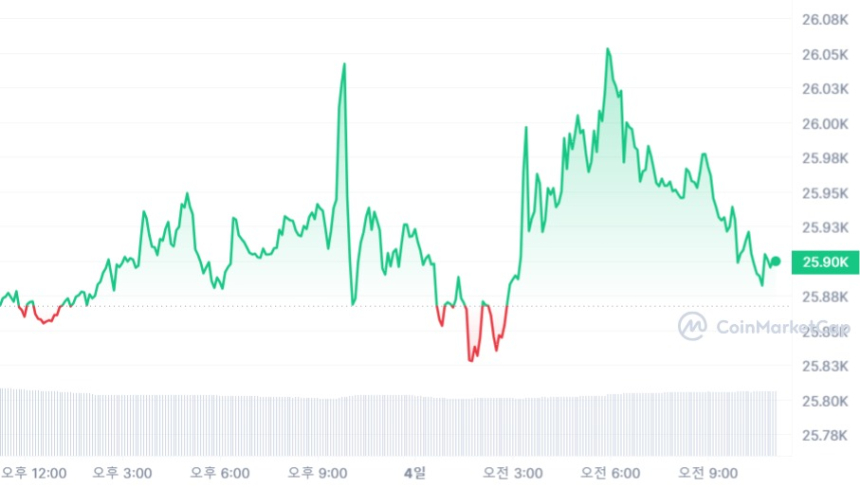  [오후 시세브리핑] 가상자산 시장 보합세...비트코인 2만5900달러선