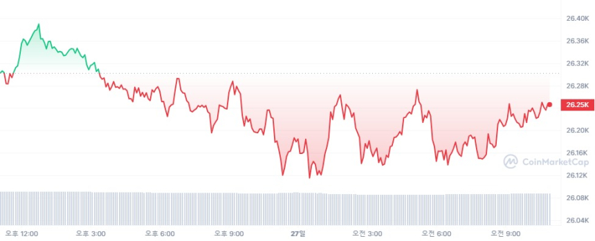  [오후 시세브리핑] 가상자산 시장 횡보 흐름...비트코인 2만6249달러선