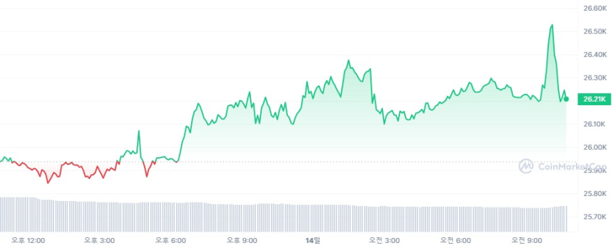  [오후 시세브리핑] 약보합세 흐름 가상자산 시장...비트코인 2만6218달러선