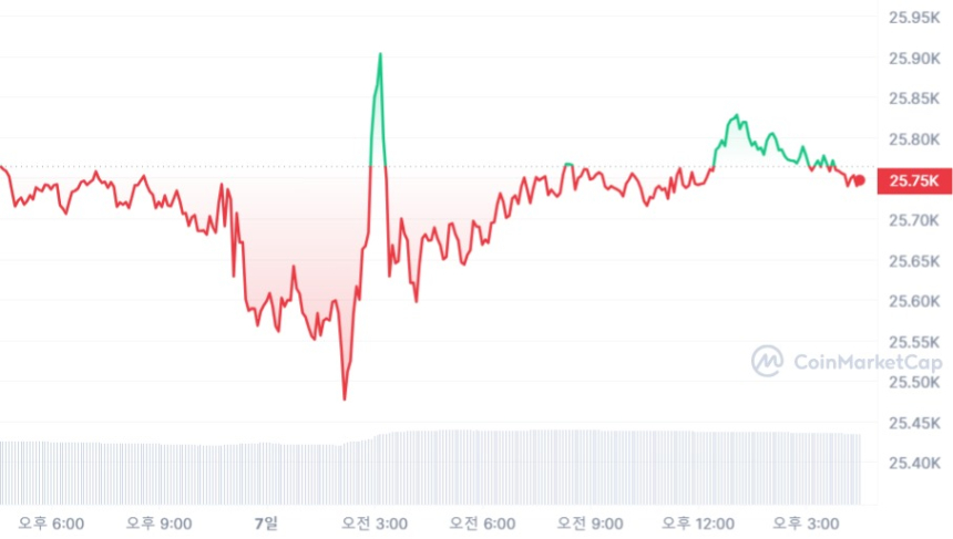  [마감 시세브리핑] 비트코인 2만5740달러, 이더리움 1630달러선
