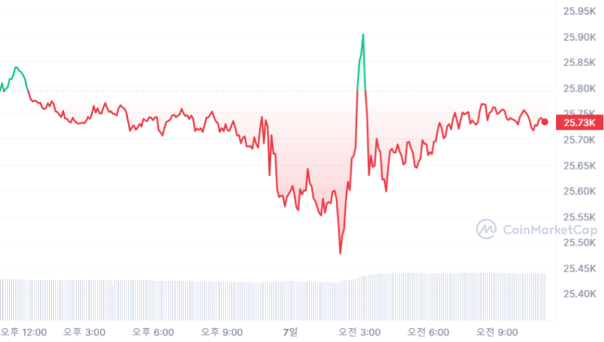  [오후 시세브리핑] 가상자산 시장 지루한 횡보세...비트코인 2만5750달러