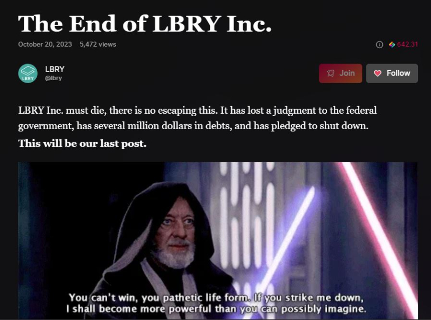 SEC 패소 'LBRY' 문 닫는다...