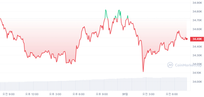  [시세브리핑] 암호화폐 시장 보합세...비트코인 3만4473달러